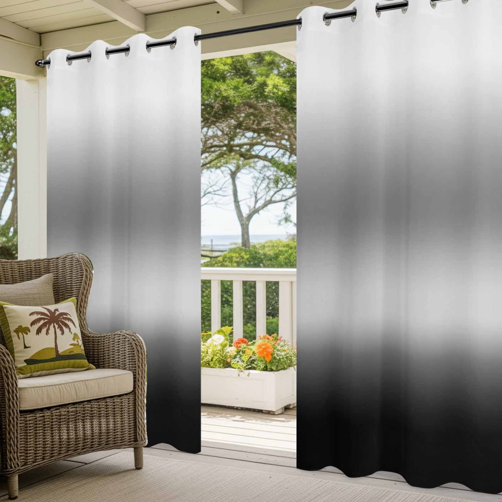 Black and White Gradient Outdoor Curtains for Patio, Minimalist Dark Grey Ombre Modern Art Sunshade Privacy Drapes Grommet Waterproof Outside Curtains for Porch/Cabana/Balcony 54"x 108", 1 Panel
