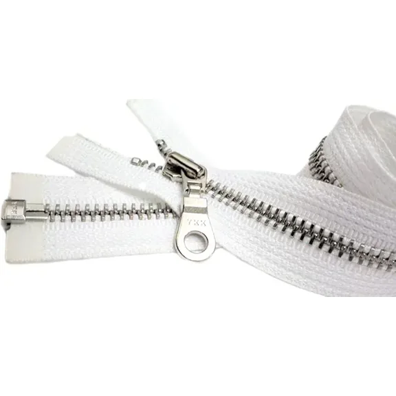 YKK® Fancy Exposed 15" Jacket Zipper YKK #5 Aluminum Metal with Donut Pull Slider Medium Weight Separating - Color White (1 Zipper/Pack)