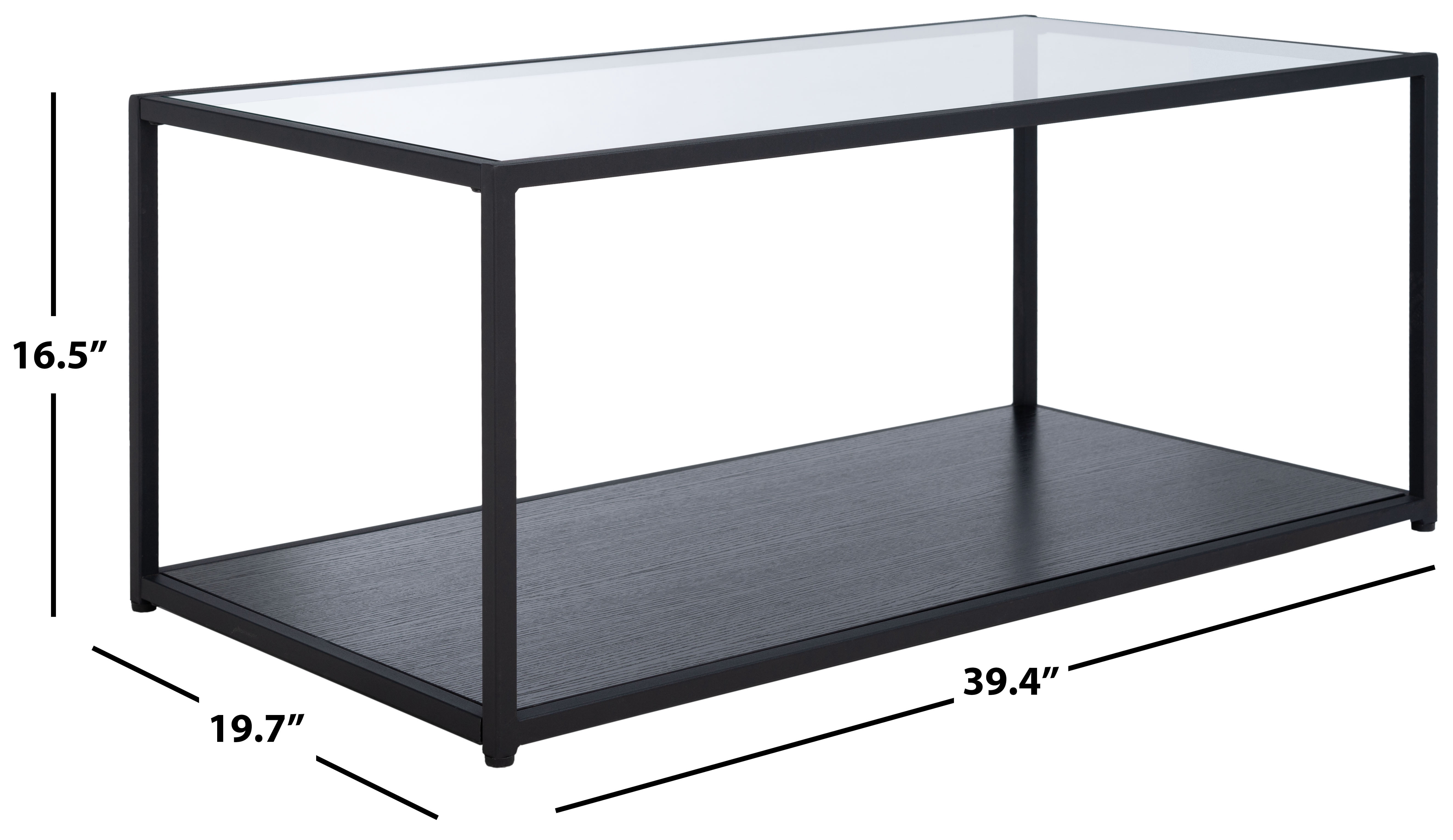 SAFAVIEH Ackley Contemporary Solid Coffee Table, Black with Glass Top (39.4 in. W x 19.7 in. D x 16.5 in. H)