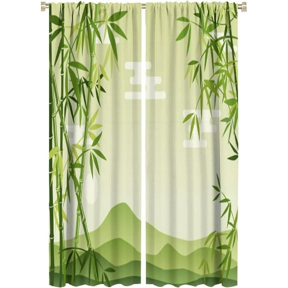 Green Leaf Curtains, Japanese Forest Plant Oriental Abstract Bamboo Tree Living Room Bedroom Blackout Decorative Curtains 2 Panel Set, 26x84 Inches. Lime Green
