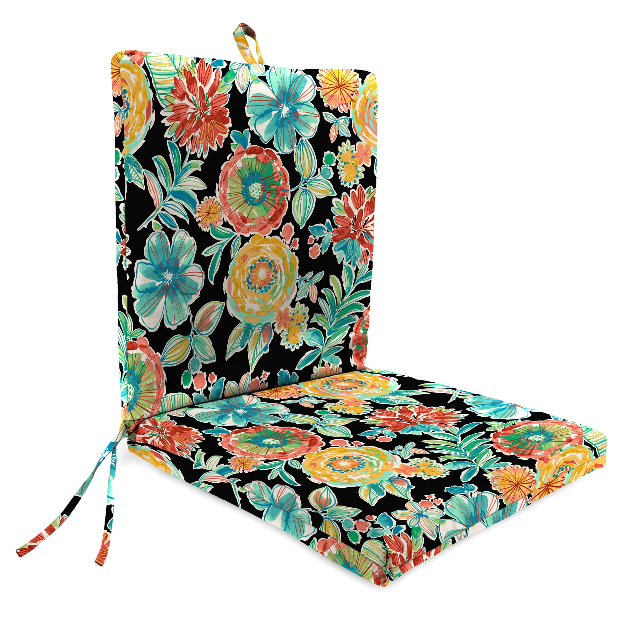 44" x 21" Rectangular Outdoor Chair Cushion with Ties and Hanger Loop (2 Pack)