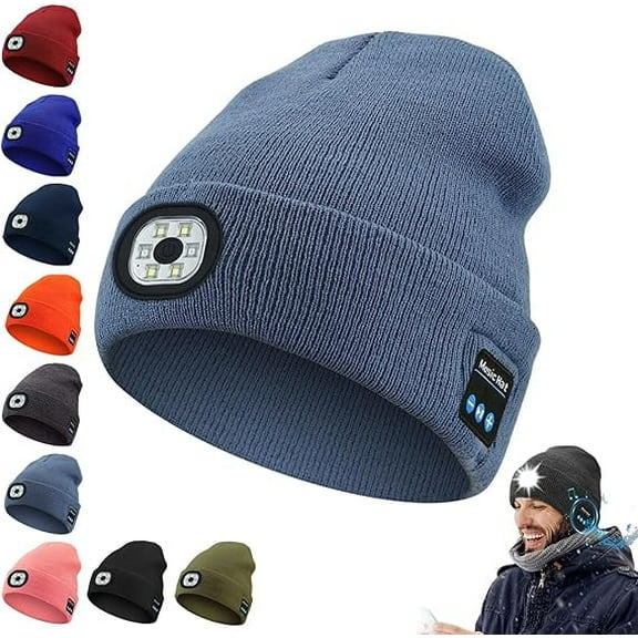3-in-1 Function Bluetooth Beanie, Bluetooth Beanie with Light, Unisex 6 LED USB Rechargeable with Cordless Headphones