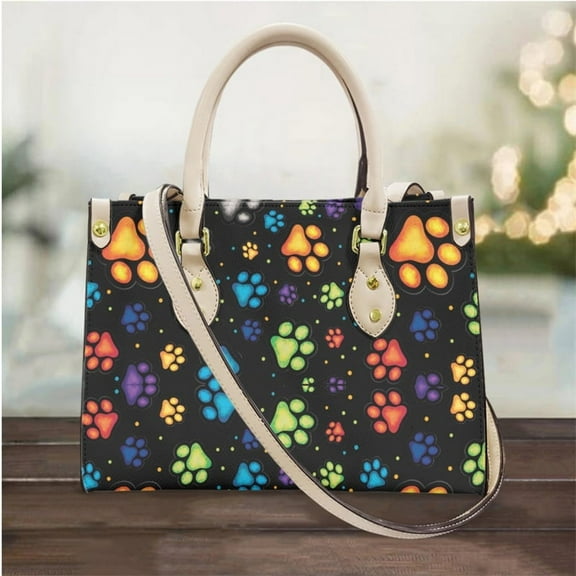 for Women Colorful Dog Paw Print Design Leather Female Tote Bag Shoulder Casual Mini Cross Body Bags for Girls
