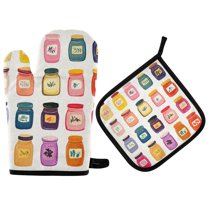 Yayeee Oven Mitts and Pot Holder Set of 2 Heat Resistant Kitchen Gloves Baking Hot Pad, Orange Jar