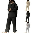 thumbnail image 3 of Womens Baggy 2PC Pajama Sets Solid Fleece Lined Warm Loungewear Casual Long Sleeve Tops and Pants Suit for Workout Lounge, 3 of 4