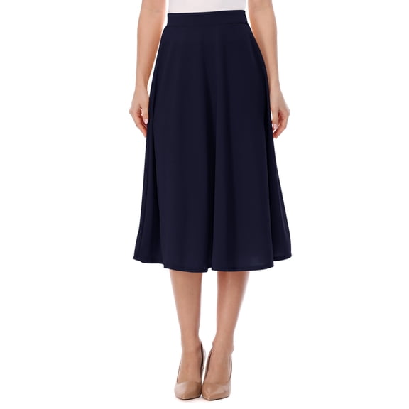 Women's Casual High Waist A-Line Midi Skirt for Work and Everyday Wear