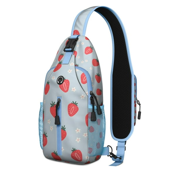 Kawaii Red Strawberry Print Sling Bag, Fresh Berry Pattern Crossbody Backpack with Sweet Fruity and Summer Flower Design