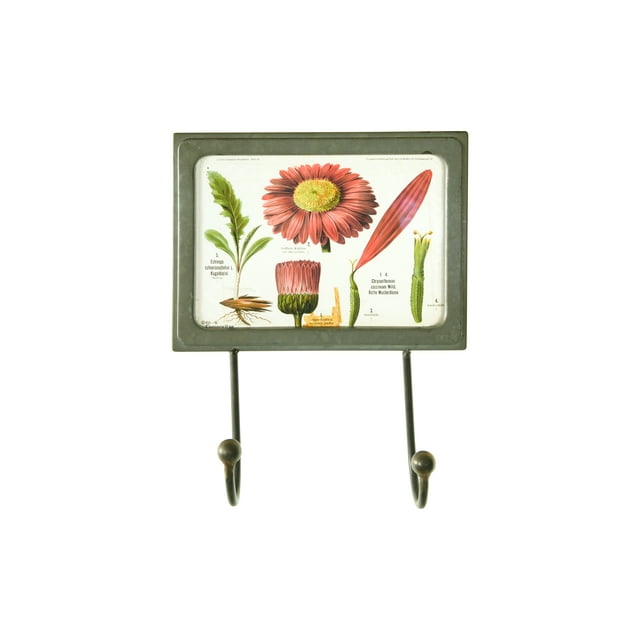 Creative CoOp Floral Metal Wall Decor with 2 Hooks