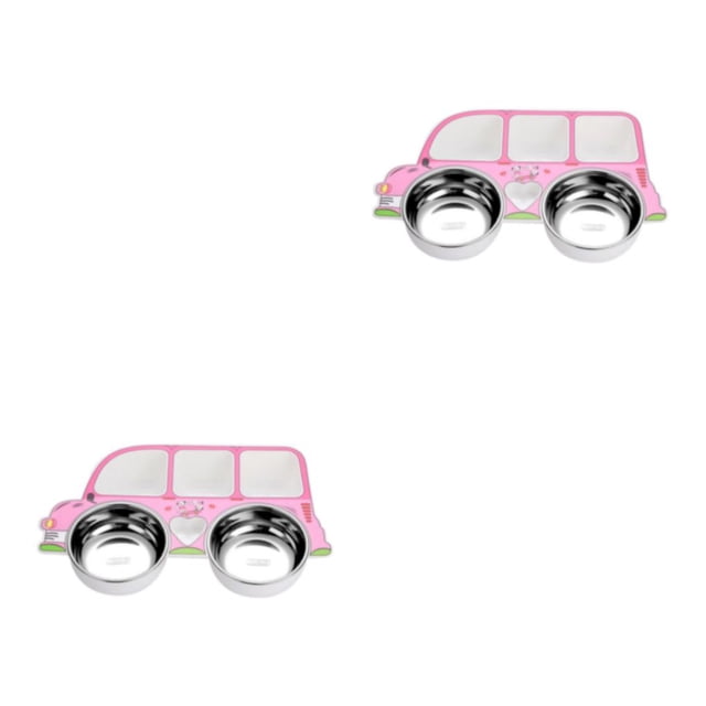 Cateissary Vajilla para niños, cuchara, tenedor, cuchara de alimentación, cuenco, juego de cubiertos gruesos antideslizantes, autoalimentación, Rosa Camión/Cuenco/extraíble 2Conjunto