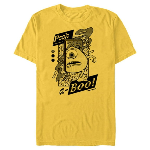 Disney PIXAR Monsters Inc. Mike Wazowski Peak-A-Boo - Short Sleeve Blended T-Shirt for Adults - Customized-Yellow