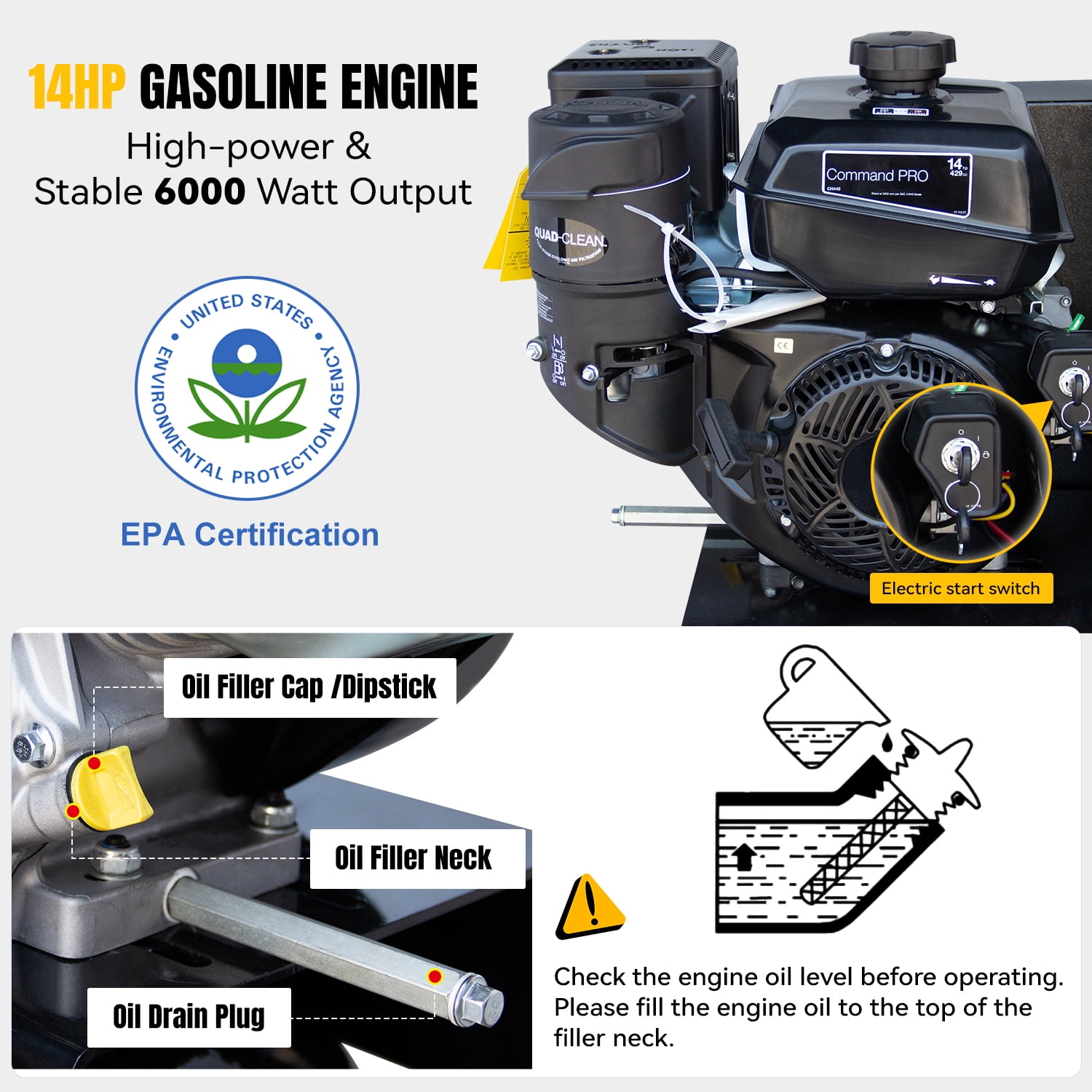 HPDMC 14HP 3-in-1 Gas Powered Air Compressor (30 Gal ASME Tank), 200A Welder & 6000W Generator - 180 PSI Two-Stage Piston Compressor with Electric Start - Truck Mount Portable Power Unit