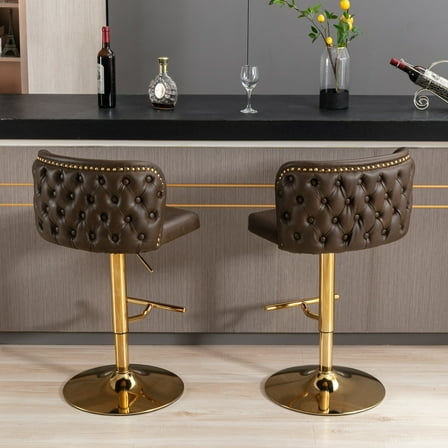 Auranook Set of 2 Swivel Bar Stools - Adjustable Height,PU Leather Upholstery for Kitchen Island and Bar,Brown