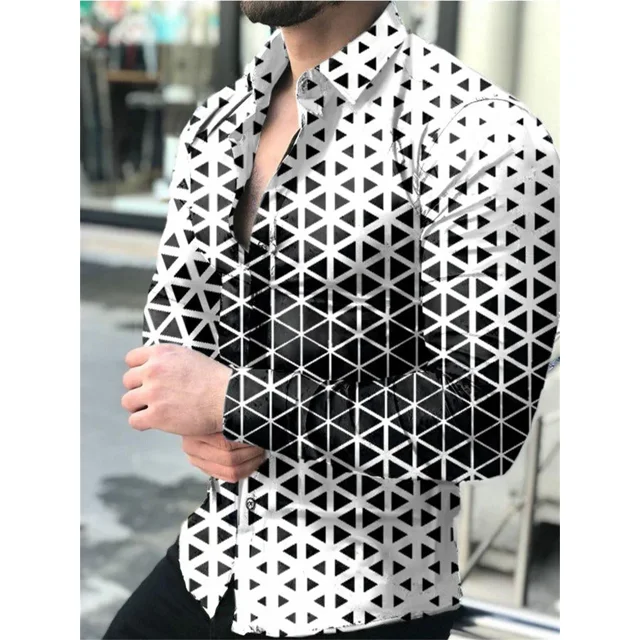 Camisa de hombre de moda de alta calidad , camisa con botones, camisa informal de diseñador con estampado de manga larga, camisa blanca con solapa para hombre