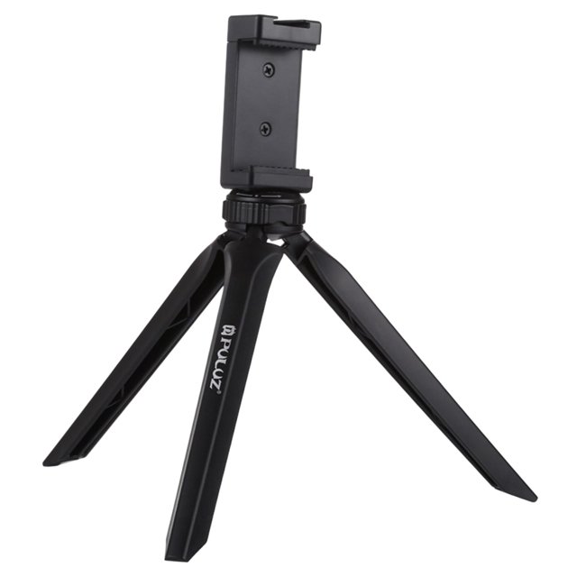 Mini trípode de viaje desmontable para cámara con soporte para teléfono móvil y clip. Negro