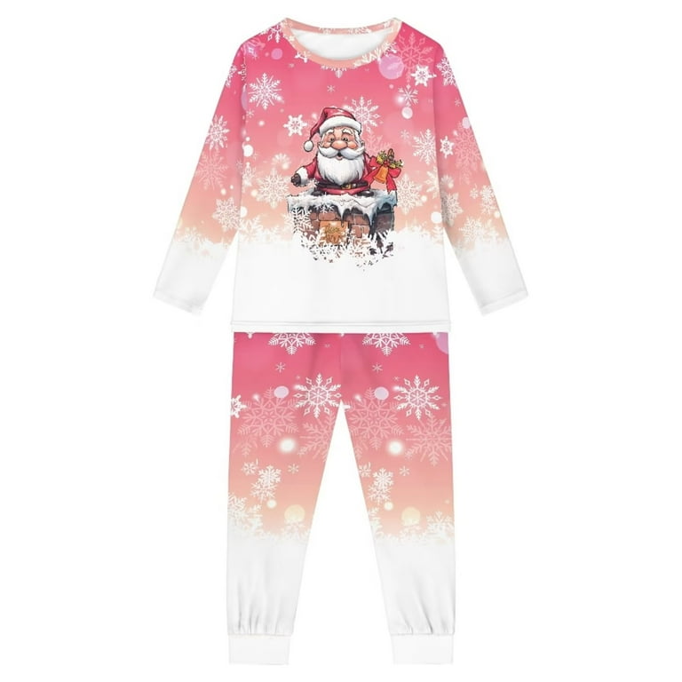Pzuqiu Stretchy Pjs for Teen Girls Pajamas Top and Pants Santa Claus Snowflake Winter Warmth Outfits Matching Set 2pcs Lightweight Crewneck Christmas