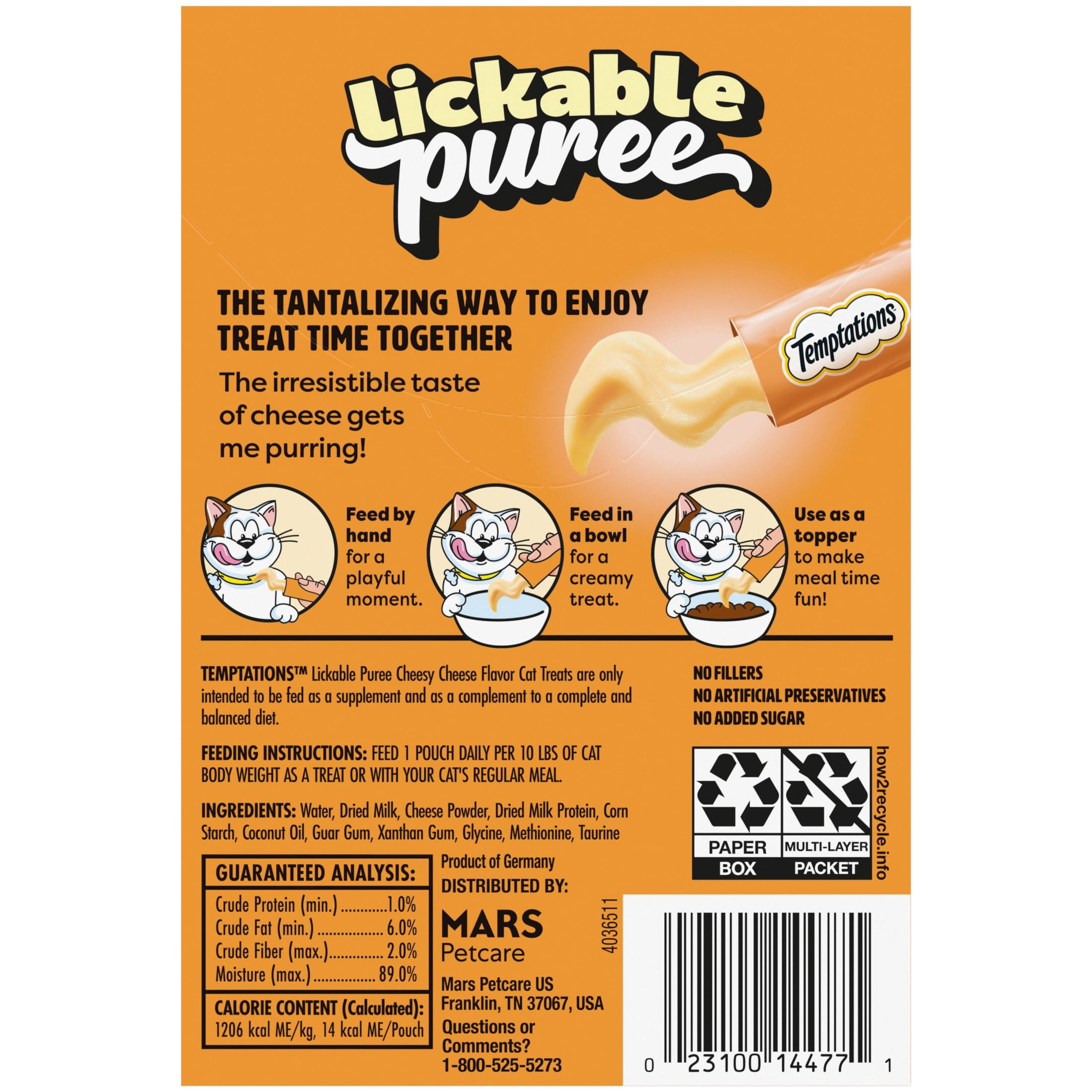 (4 pack) Temptations Creamy Puree With Cheese Lickable, Squeezable Cat Treats, 4-Pack Of 12G Pouches
