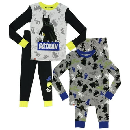 

LEGO Batman Boy s Pajama 2-for-1 Set 4-Piece Cotton Pajama Sets Black/Grey Little Kid Size 10