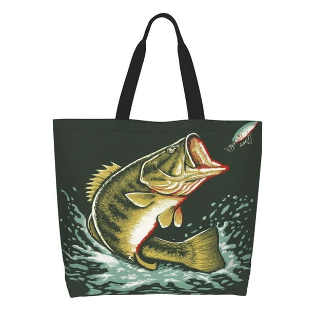 Disketp Largemouth Bass jumps out of water Bolsa Tote Estampada para Mujer, Bolso de Hombro y de Mano para Compras y Viajes