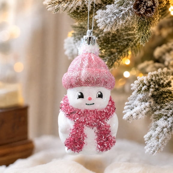 Eolstice Large Pink Snowman Christmas Ornament, Elegant Hanging Pendant, Xmas Tree Decor, for Home Wall Window, Winter Holiday Indoor Party Supplies
