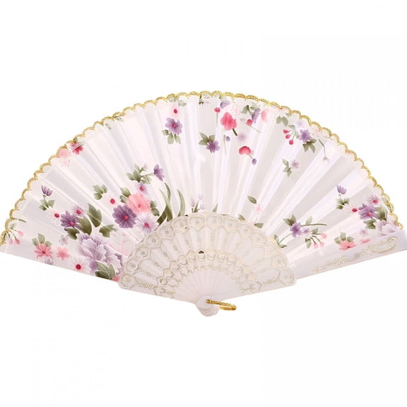 ACDANC Folding Hand Fan for Women - Foldable Chinese Japanese Vintage Bamboo Silk Fan - for Hot Flash,Church,Edm,Music Festival,Party,Dance,Performance,Decoration,Gift (White Sakura)