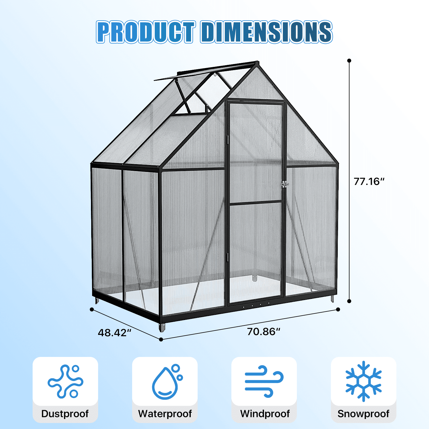 Clouddwell 4x6 ft Polycarbonate Panels Outdoor Greenhouse Sturdy Aluminum Frame, Large Walk-in Greenhouse UV Protection
