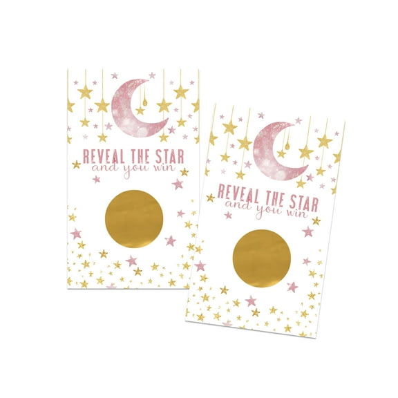 Twinkle Little Star Scratch Off Game Cards for Baby Showers, Graduation or Birthday, Celestial Pink and Gold, 30 Pack - Paper Clever Party