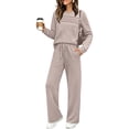 thumbnail image 2 of Dweltoz Women's 2 Piece Lounge Sets Long Sleeve Pullover Sweatshirts Matching Wide Leg Pants 2026 Dressy Casual Travel Tracksuit Matching Sets,Beige M, 2 of 7