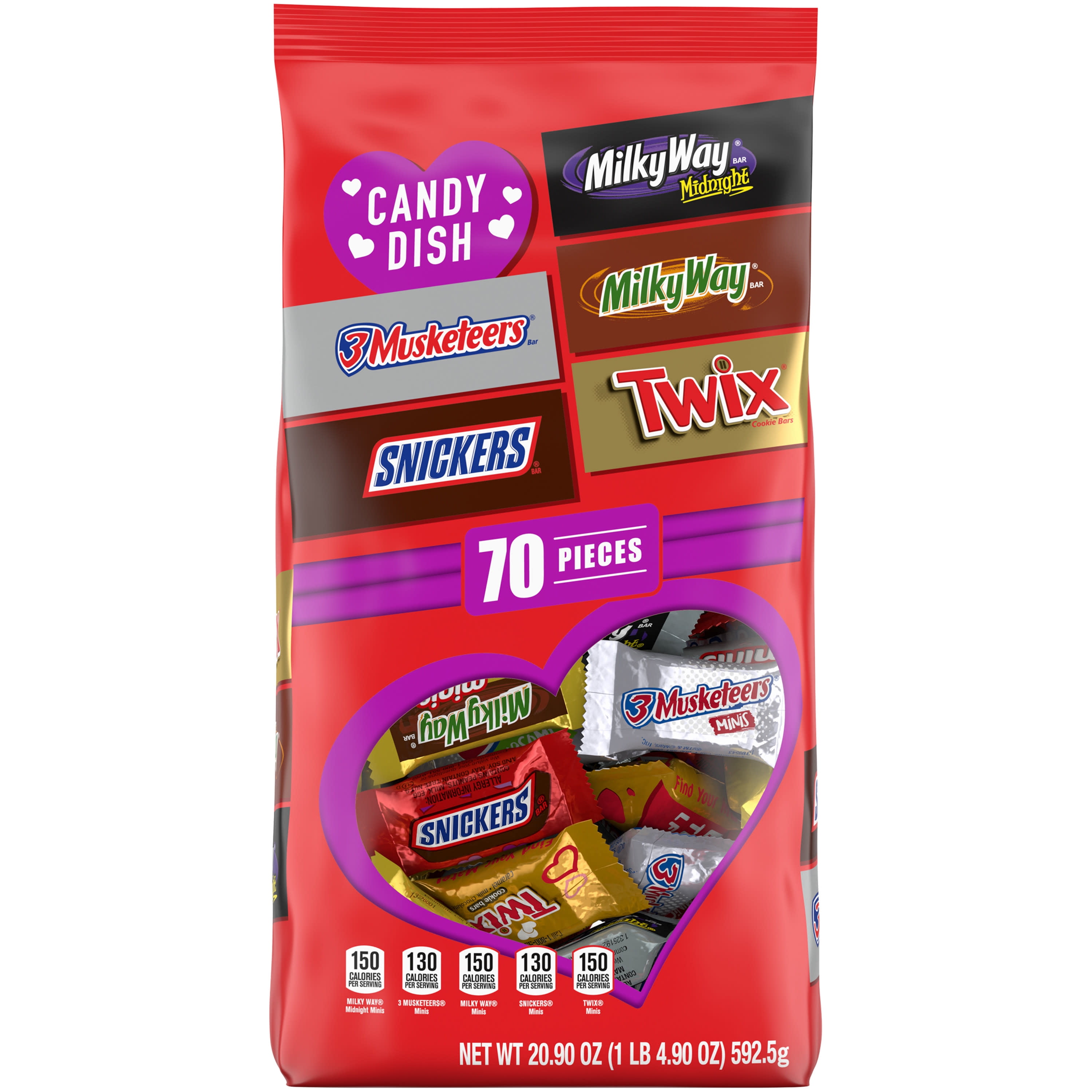 MARS VARIETY PACKS Snickers, Twix, Milky Way & Valentines Chocolate Candy - 70 Ct