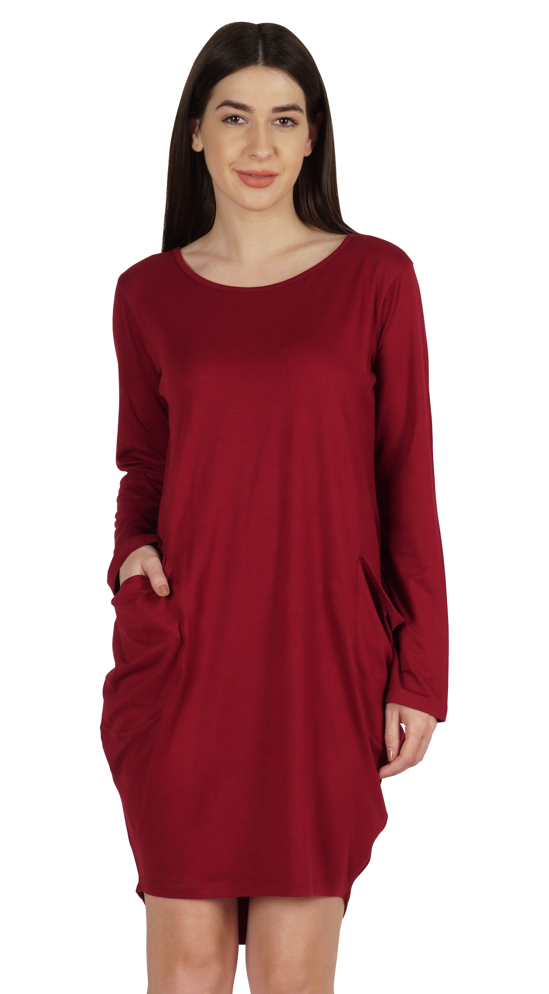 Inkmeso Long Sleeve Midi Tshirt Dress With Pockets Plus Size High Low