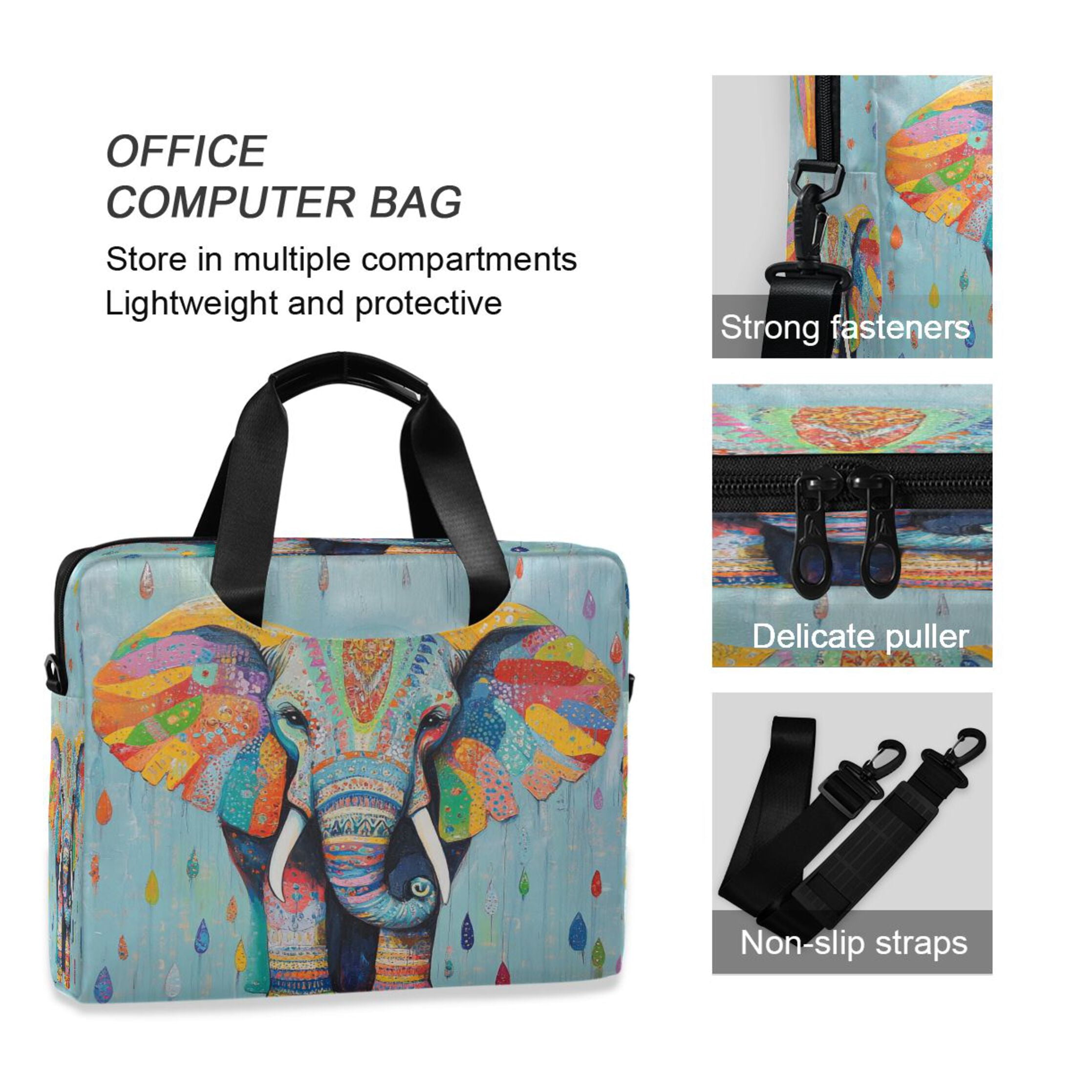Laptop Bag Laptop Briefcase 15.7 x 3 x 11.8 Inches Laptop Bag Briefcases Laptop Storage Travel Laptop Bag Work Laptop Bag Colorful Cool Elephants