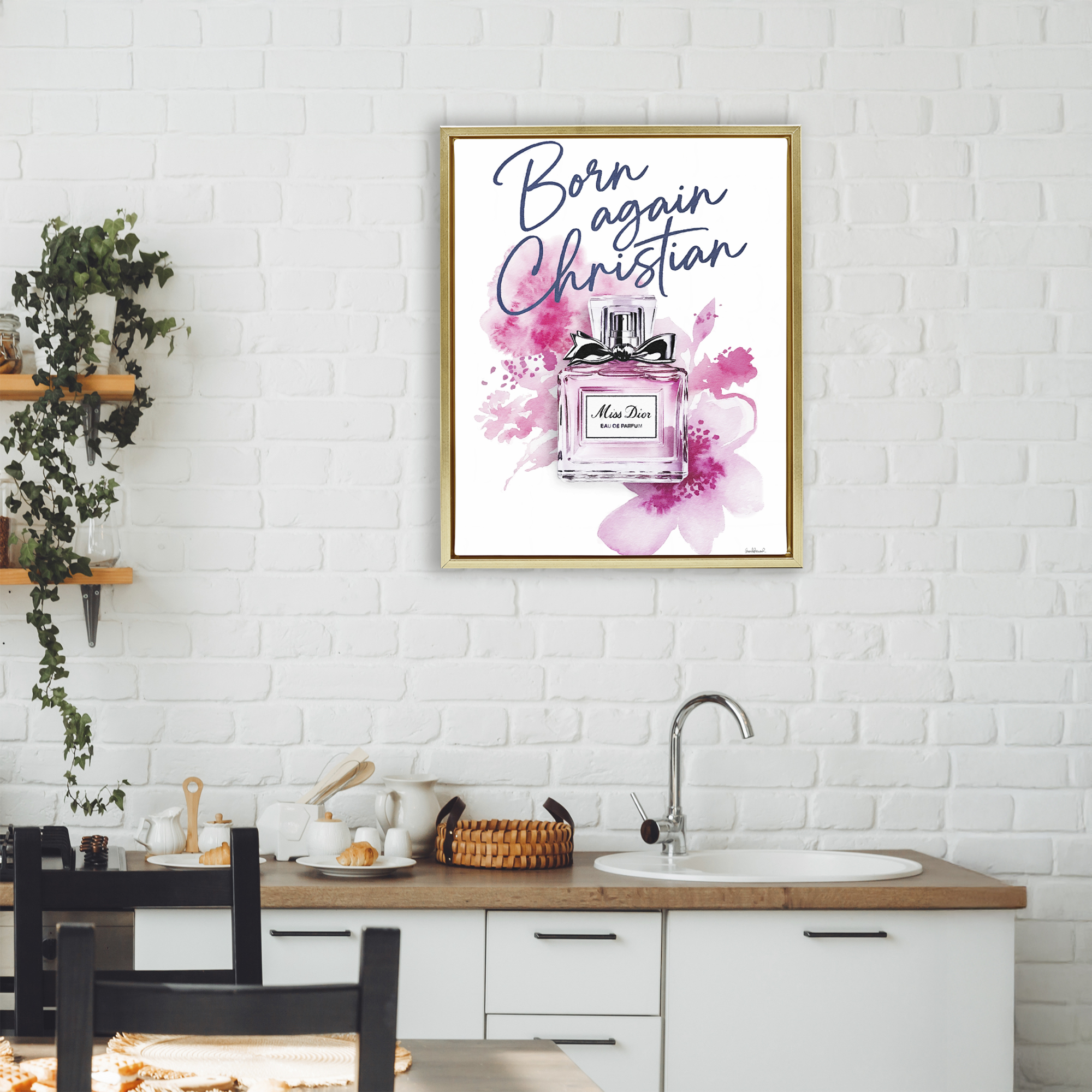 Born Again Christian with Fragrance Gold Framed Floater Canvas Wall Art, design by Amanda Greenwood