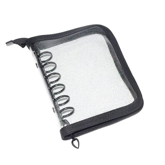 A7 Binder Wallet Zipper Balck 6 Ring Glitter Budget Binders Loose Leaf Zip Up Binding Cover for Cash Envelopes System Photocard Album Journaling Planner (Black 4.5"x6)