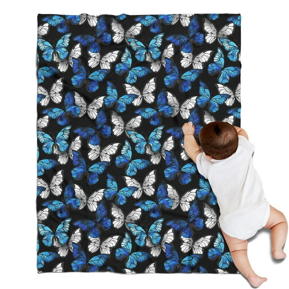 Blue White Butterfly Pattern Blanket,Comfortable Soft Flannel Throw Blanket,All Season,Warm Lightweight Blankets for Sofa Bed Couch Living Room Chair,30"x40"
