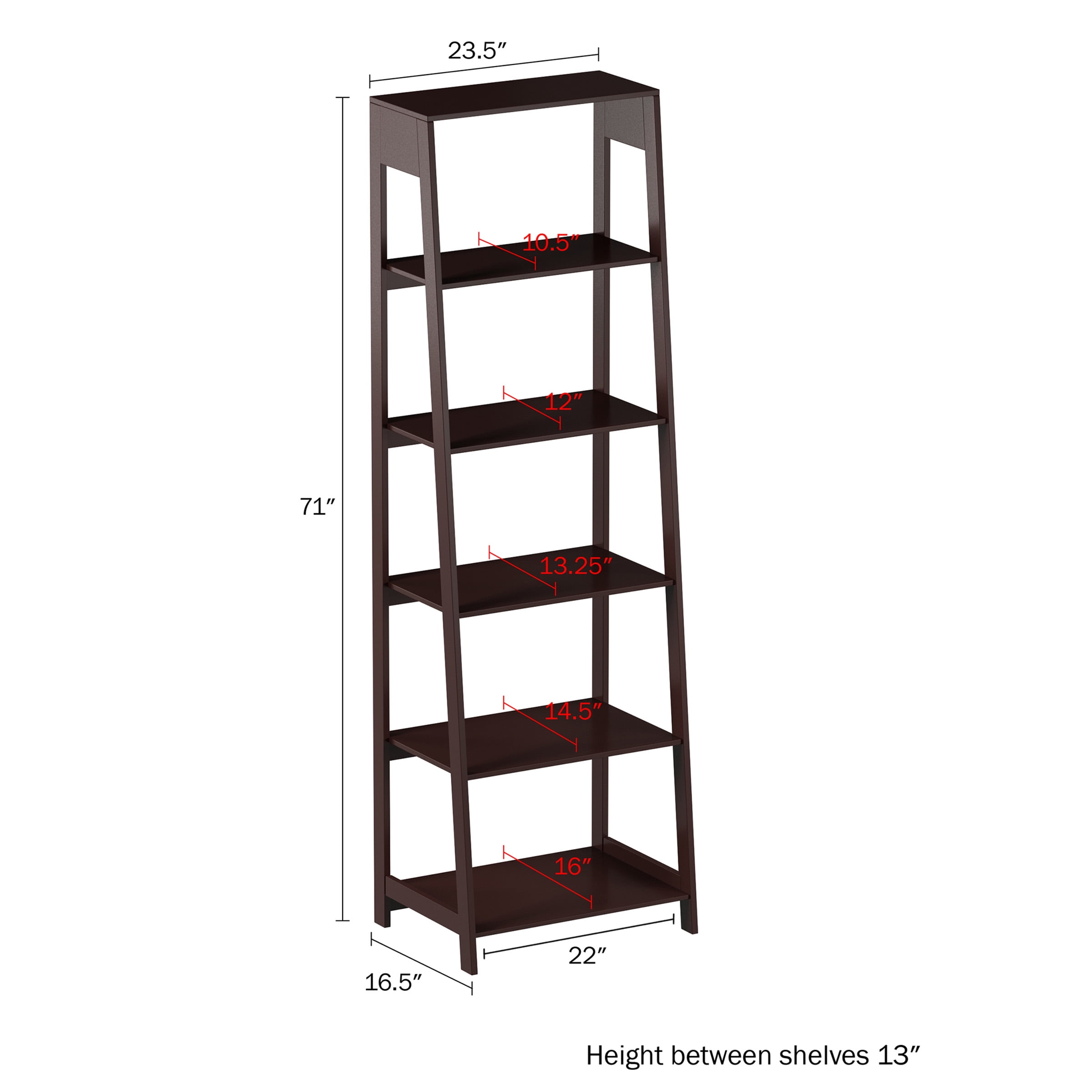 Lavish Home 5 Tier Leaning Ladder Storage Shelf Dark Brown Set