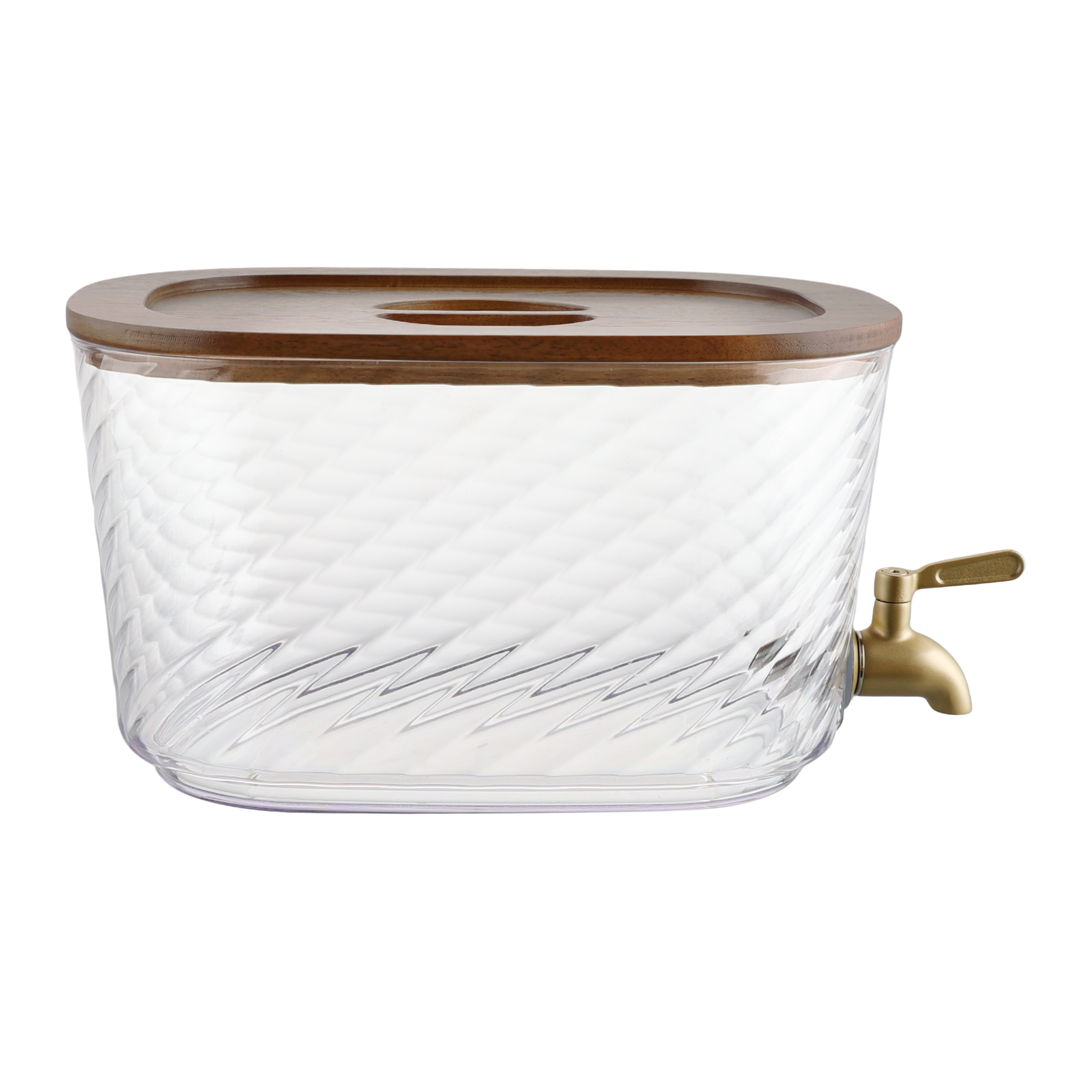 Beautiful 1.5-Gallon Acrylic Swirl Stackable Dispenser with Wood Lid, Clear by Drew Barrymore