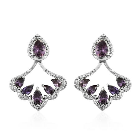 - Stainless Steel Pear Cubic Zircon Amethyst Jacket Earrings for Women