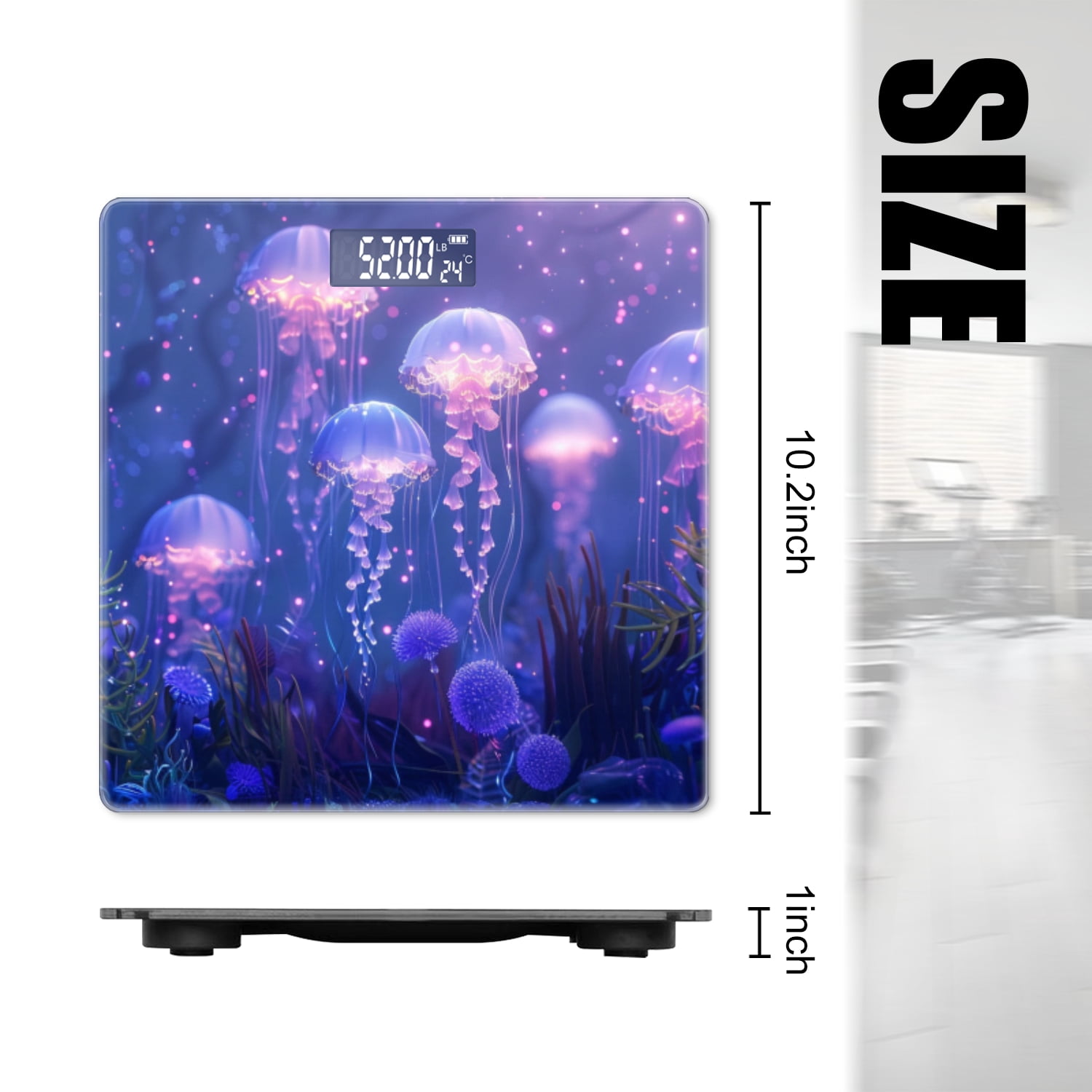 High Precision Body Weight Scale Smart Bathroom Scales with Large LCD Display(400lbs),Decorative for Bedroom-Glowing Jellyfish In Underwater Fantasy World