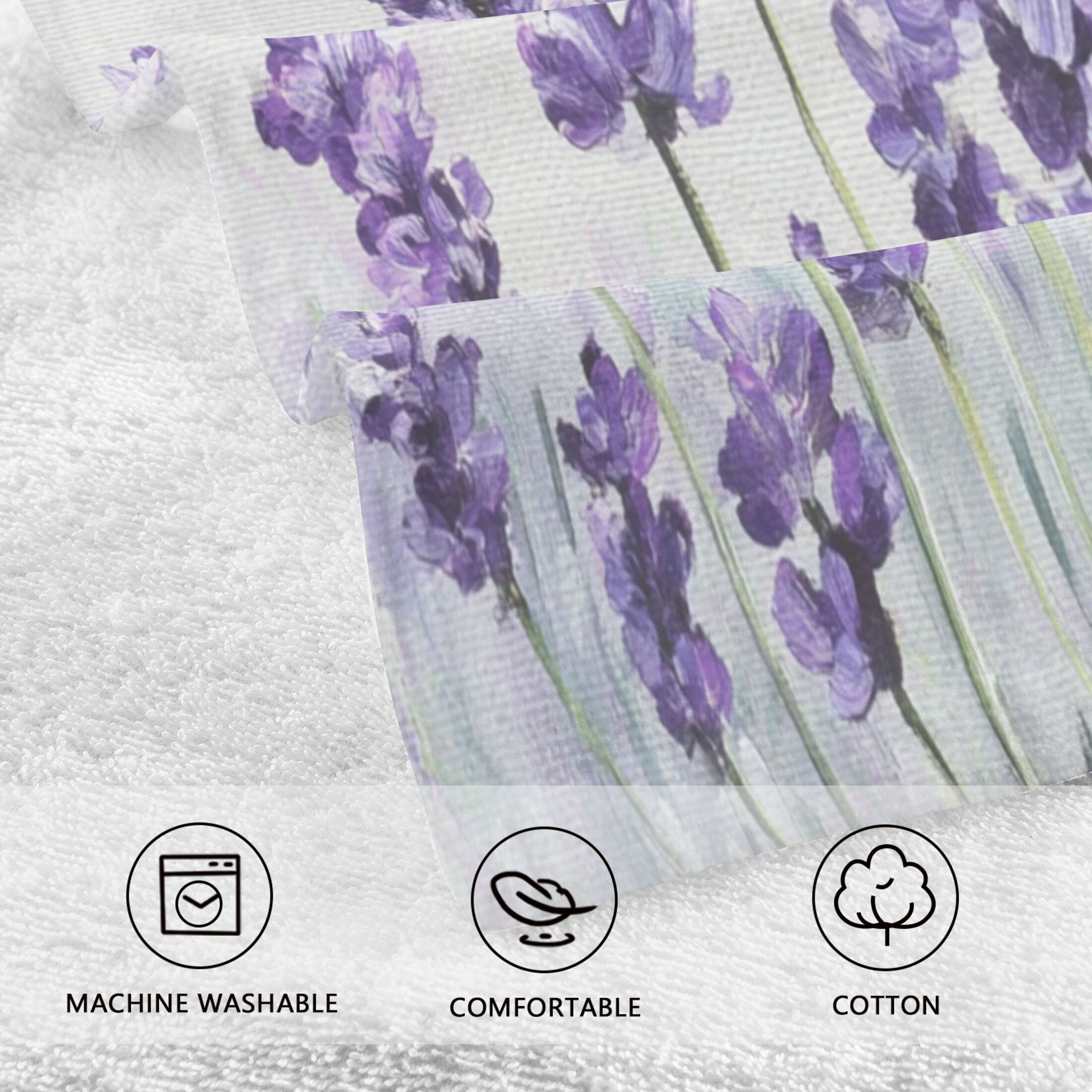 2 Pieces of Cotton Towel Face Towel Set Hand Towel Bath Towel Cotton Bath Towel Sets Lavender Field Watercolor