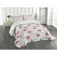 thumbnail image 3 of Ambesonne Fun Quilted Bedspread Set 3 Pcs, Happy Whales Pattern, Queen Size, Mint Peach Pink, 3 of 5