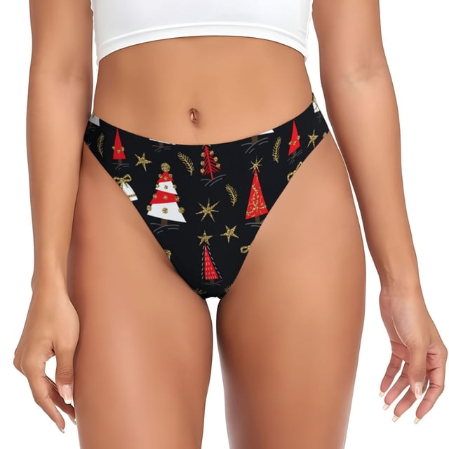 Fotbe Christmas Tree and Gold Socks Tanga Sin Costuras para Mujer con Estampado – Panties Invisibles, Transpirables y Cómodos para Uso Diario-Large