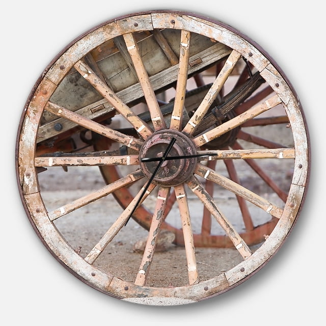 Designart 'Spanish Wooden Country Carriage Wheel ' Farmhouse wall clock