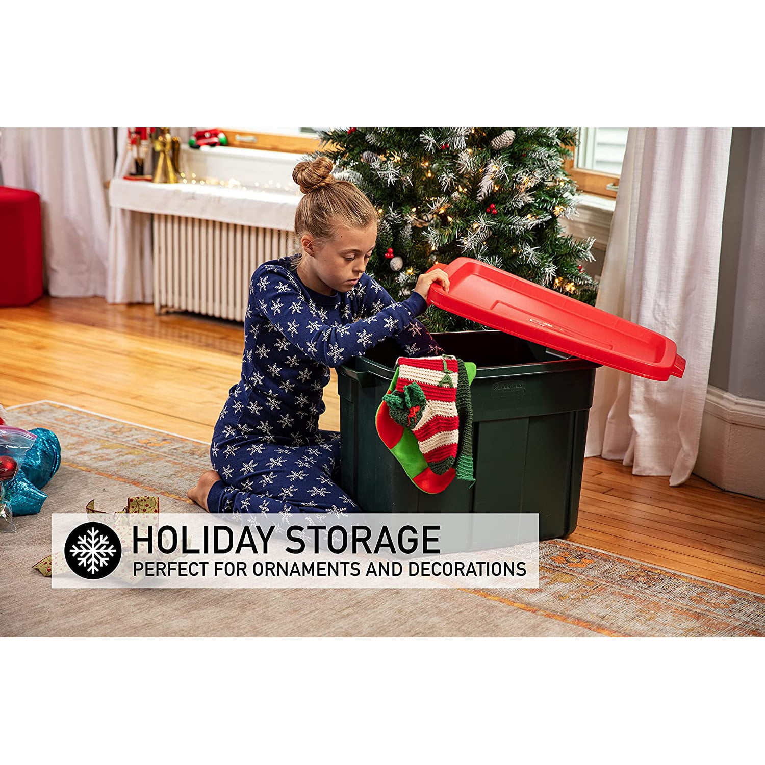  SIMPLYKLEEN 4-Pack Christmas Storage Totes with Lids  (Red/Green), 18-Gallon (72-Quart) Organization Bins, 25.50 x 17.00 x  15.25, Holiday Organizer, Plastic Storage Container Made in the USA