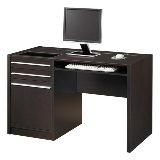 Bowery Hill Contemporary Wood Computer Desk with Charging Station in Cappuccino