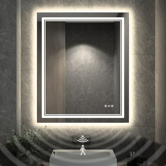 Odernirror 30"x36" LED Bathroom Mirrors with Radar Sensor, Anti-Fog, Dimmable, Memory Function, Tempered Glass