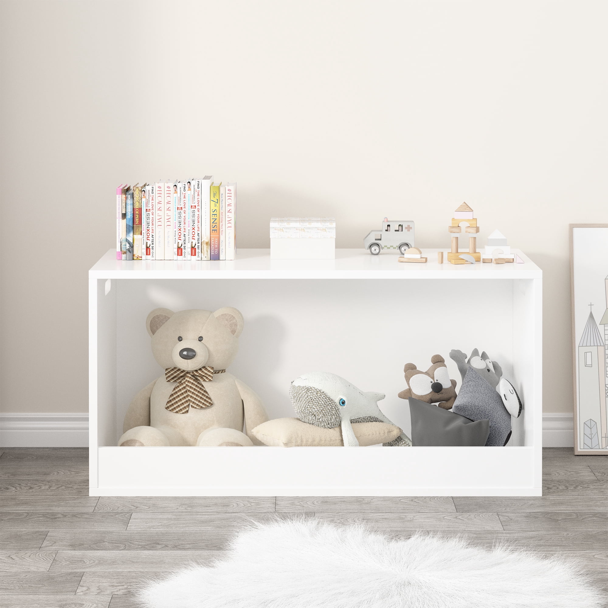 Kids Toy Box,White Open Toy Storage Box,Wooden Organizer,Toy Storage Chest for Bedroom