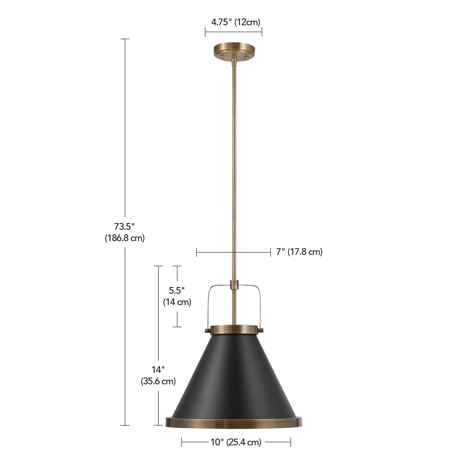Novogratz x Globe Electric 1-Light Matte Brass Pendant Light Matte Black Shade