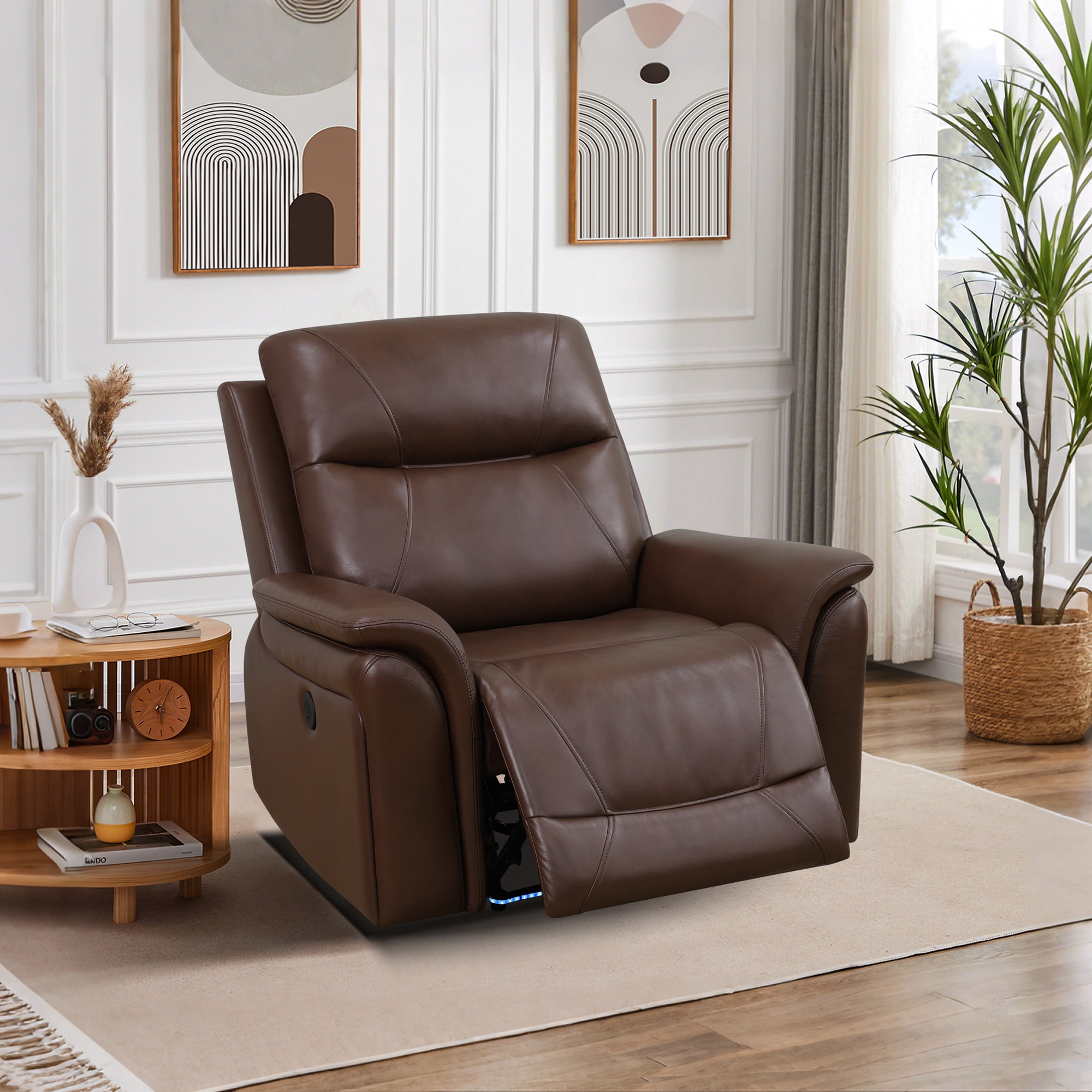 Gewnee Power Reclining Multifunctional Chair, Air Leather, Adjustable Reclining Angle, for Living Room,Dark Brown