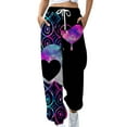 thumbnail image 2 of Honeeladyy Clearance under 5$ Women's Casual Love Heart Printing Color Block Pocket Elastic Waist Trousers Long Straight Pants Sweatpants, 2 of 5
