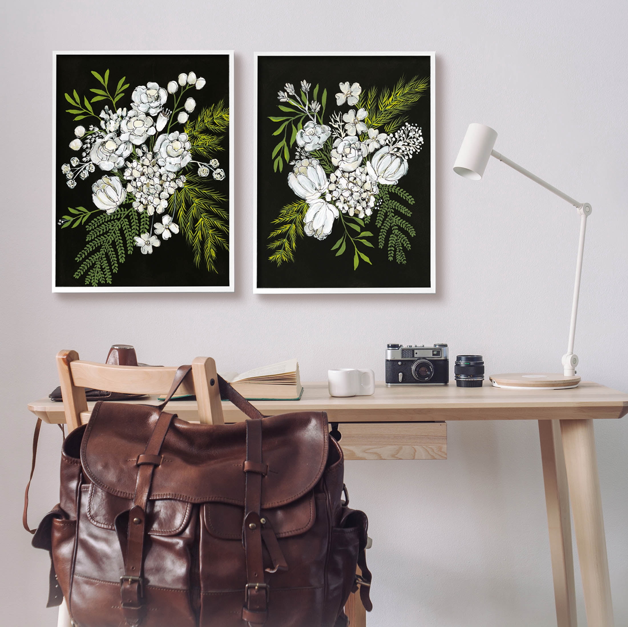 Stupell Industries Bold White Flower Blossoms Graphic Art White Framed Art Print Wall Art, Set of 2, Design by Regina Moore