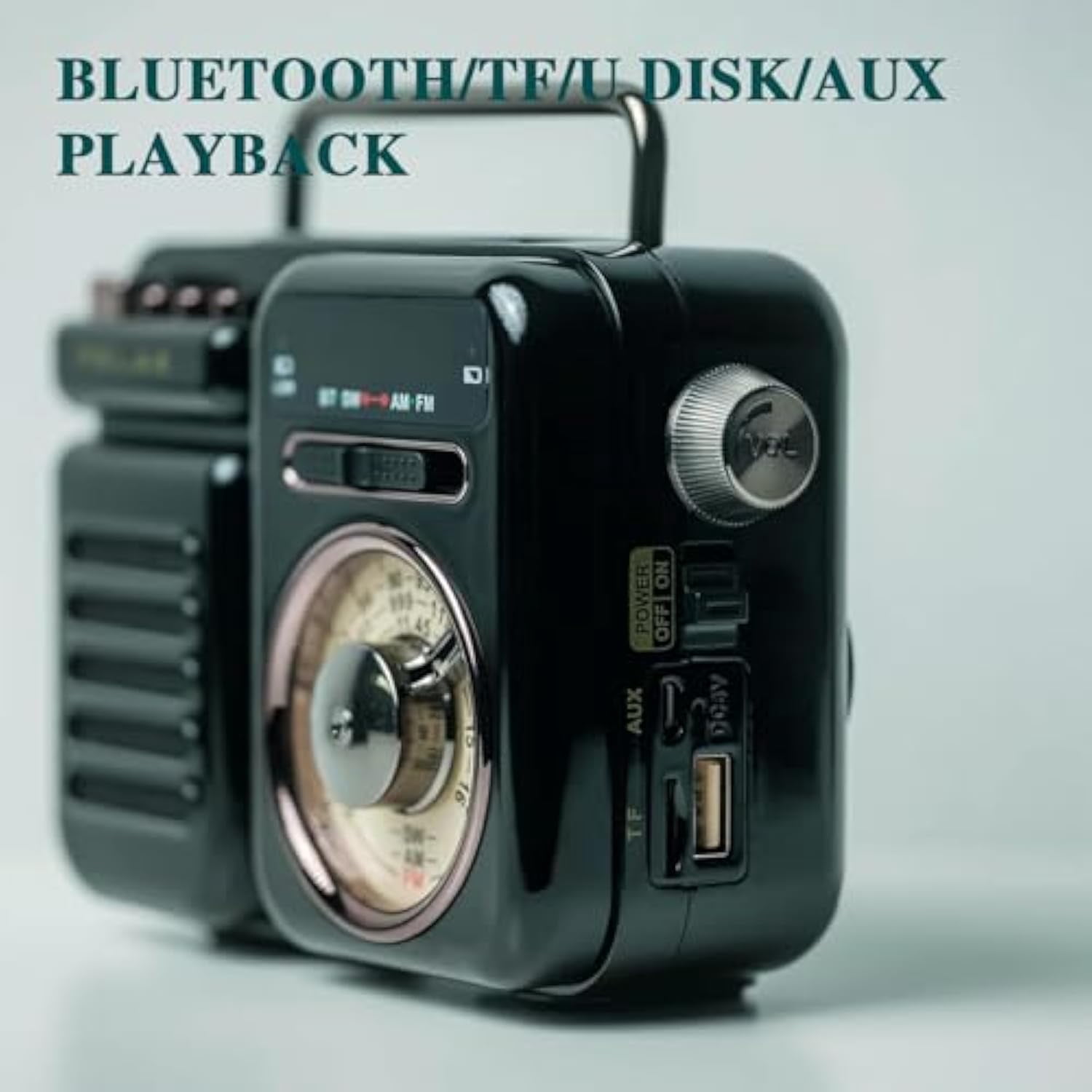 Retrowave 7-in-1 Radio, Portable Radio Rechargeable with Bluetooth/Tf/U Disk/Aux Playback, Sleep Timer, Flashlight, Sos Alarm, Suitable for Indoor Decoration, Camping (Green)